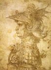 Леонардо да Винчи - Профиль воина в шлеме 1472