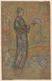 Японская женщина. Веер с живописью 1872
