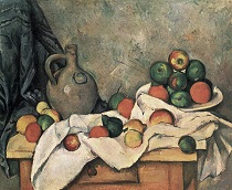Поль Сезанн - Занавес, кувшин и чаша с фруктами 1894