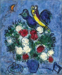 Марк Шагал - Ваза с цветами, пара и петух 1957