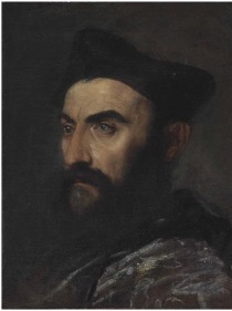Тициан - Портрет клирика, в синем пальто и черной шляпе 1485-1576